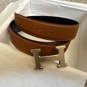 Hermes 32MM Togo reversible belt strap & buckle